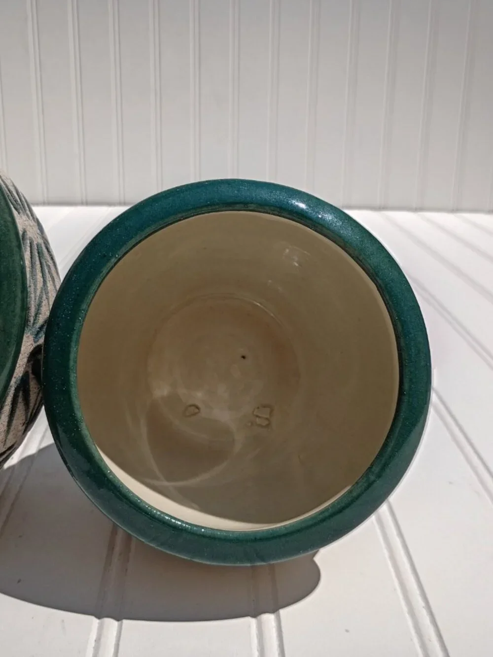 Vintage Pair of Pottery Planters Palm Tree Sandstone Glazed Ceramic Flower Pots